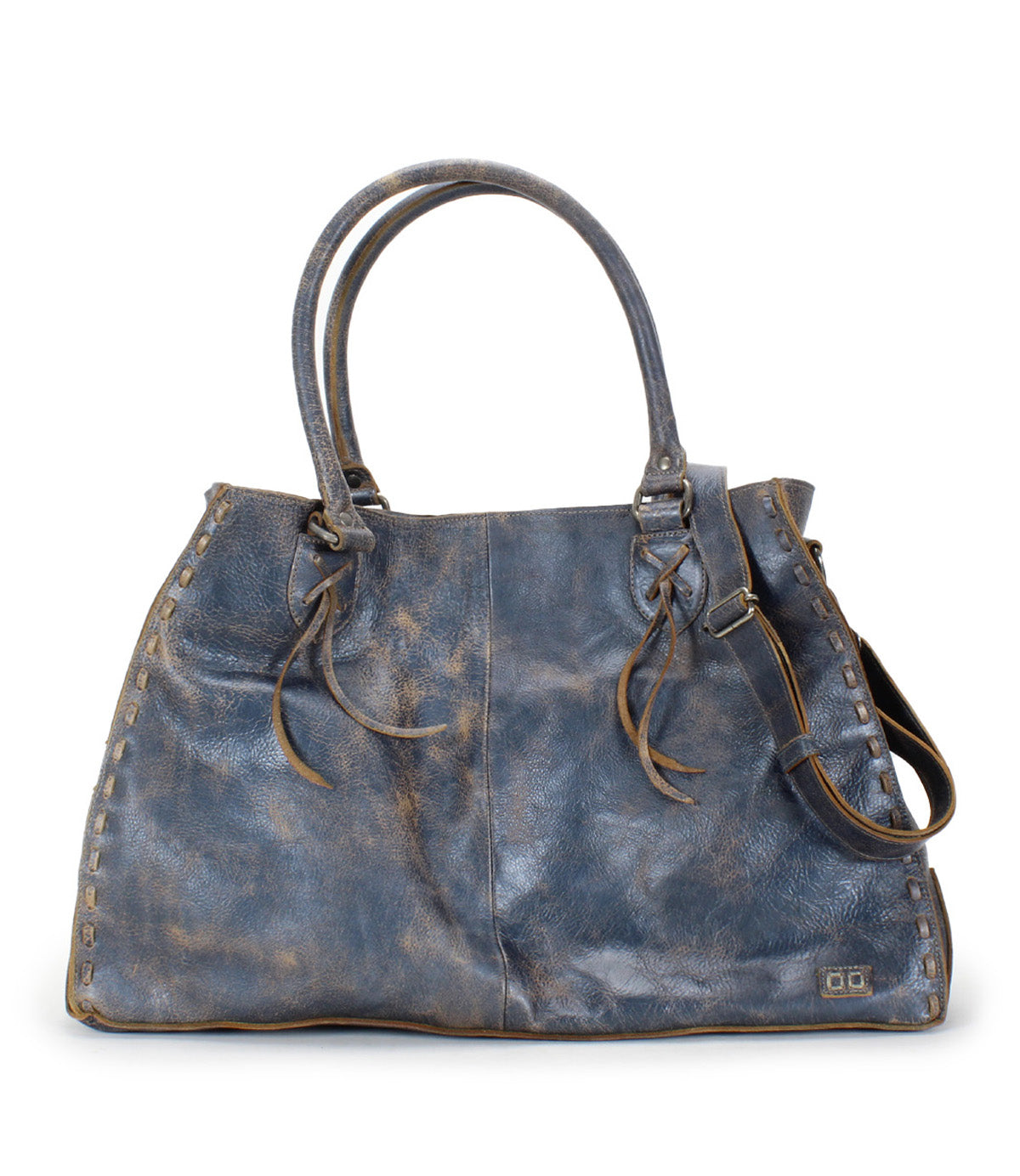 A Rockaway handbag in blue leather with a leather handle made by Bed Stu.