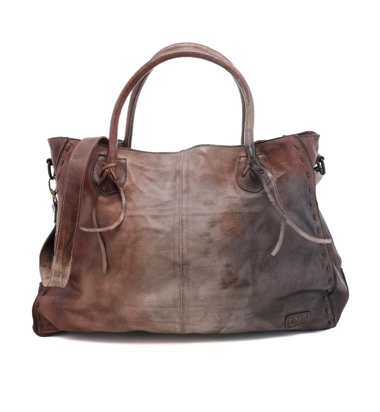 A brown leather Rockaway tote bag with handles from Bed Stu.