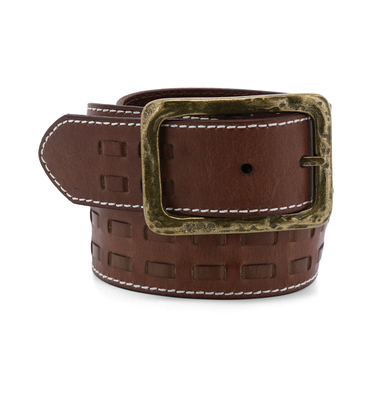 A Ross brown leather belt with a brass buckle from Bed Stu.