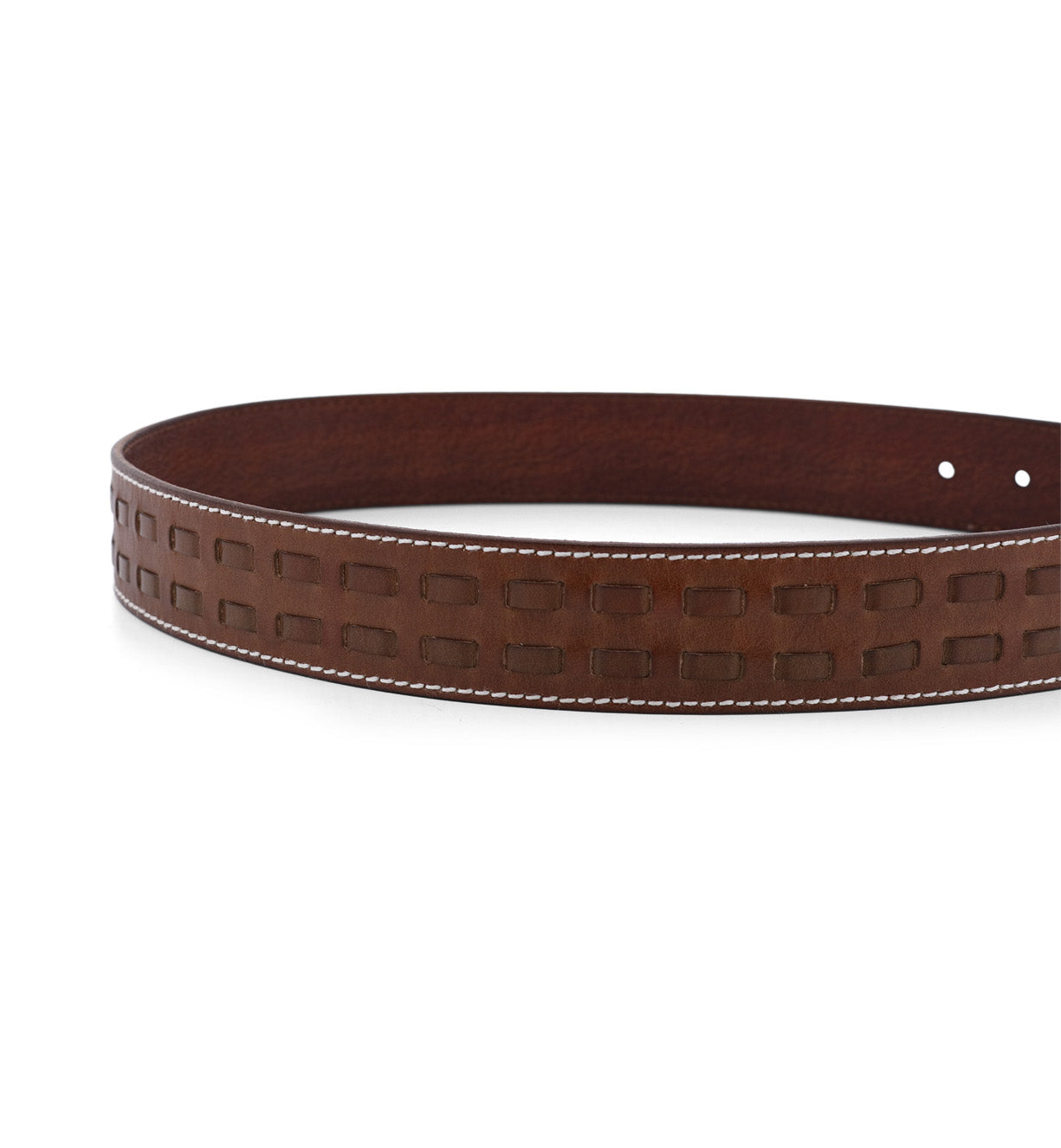 A Ross by Bed Stu brown leather belt on a white background.