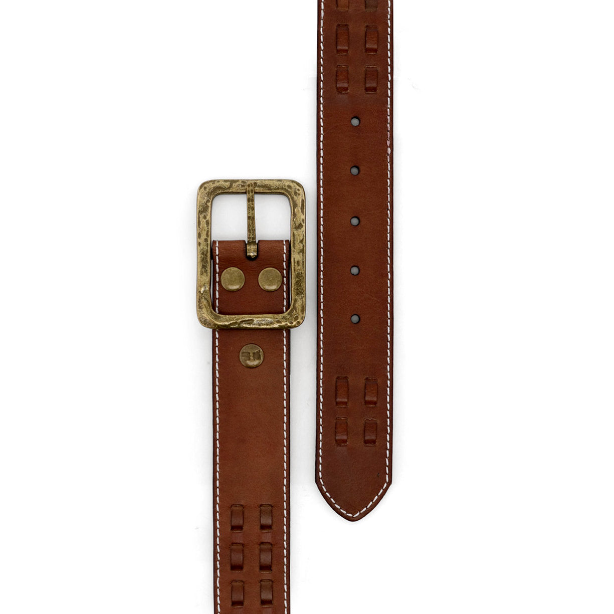 A brown leather Ross belt with a metal buckle from Bed Stu.