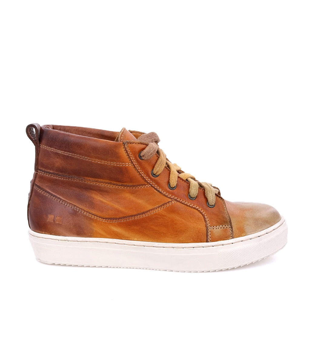 A men's brown leather high top sneaker, the Rossela by Bed Stu.