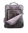 A black leather Rozes backpack with a zippered compartment. (Brand: Bed Stu)