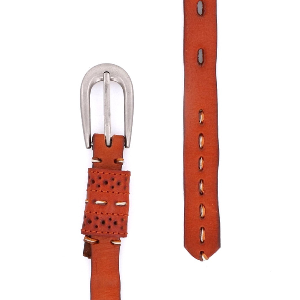 A Ruby brown leather belt with a metal buckle by Bed Stu.