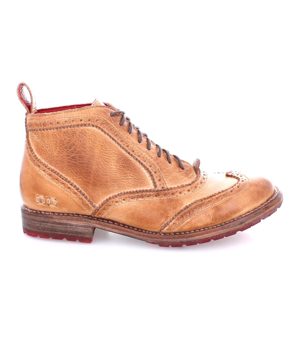 A women's tan leather wingtip boot named "Sally" by Bed Stu.