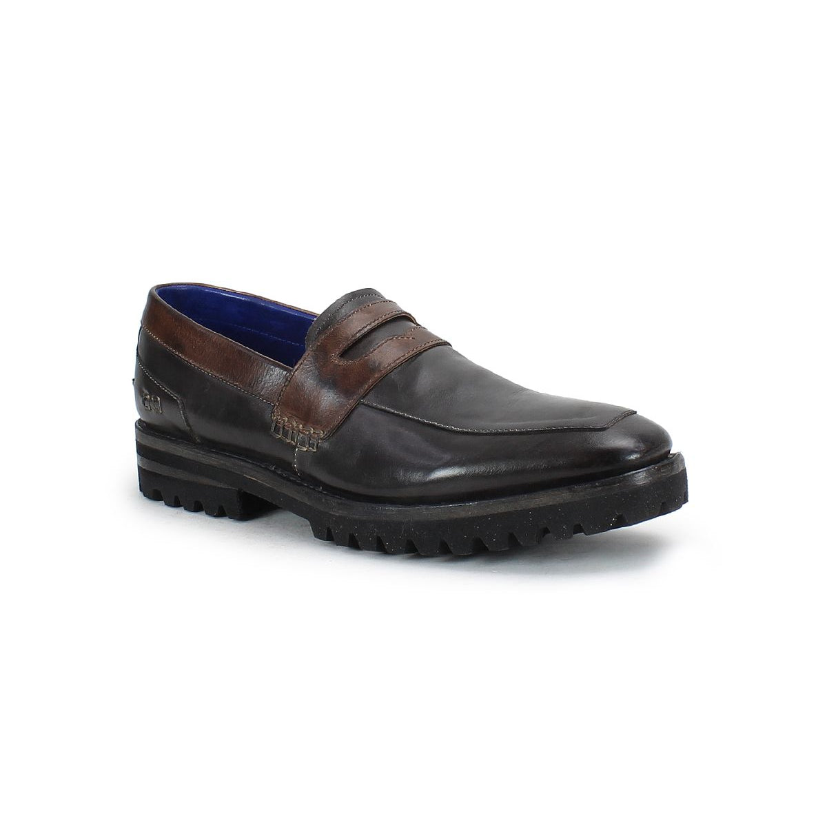 The Samosa by Bed Stu exudes refined charm with its dark brown color and rubber lug sole, showcased elegantly on a white background.