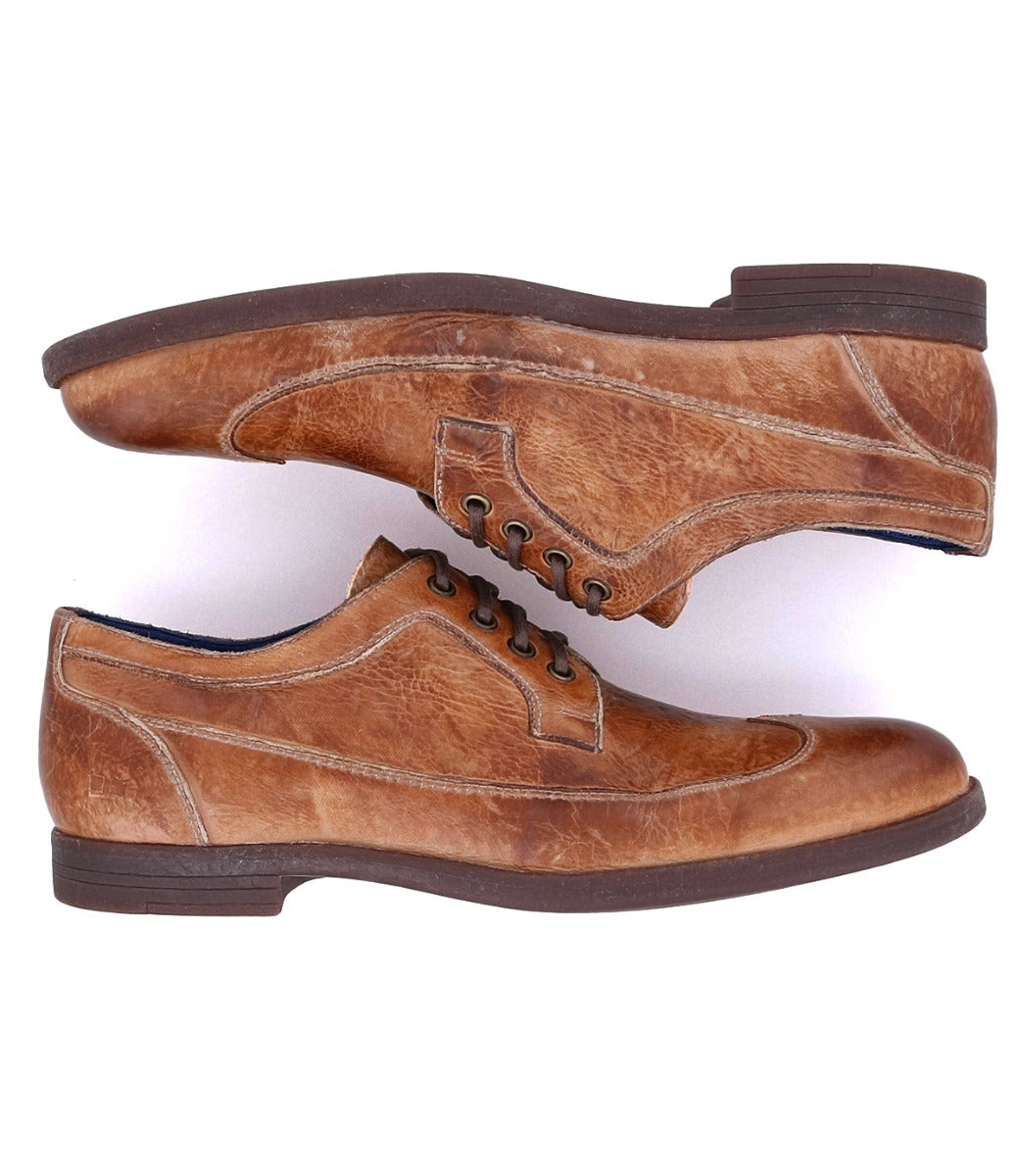 A pair of Bed Stu Sandro brown leather shoes on a white background.
