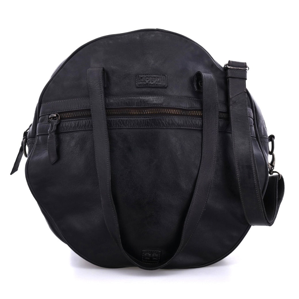 A black leather Saray bag with a shoulder strap by Bed Stu.