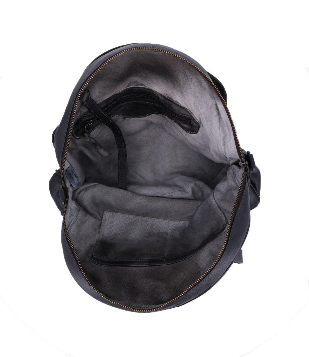 The inside of a Bed Stu black Saray bag with a zipper.
