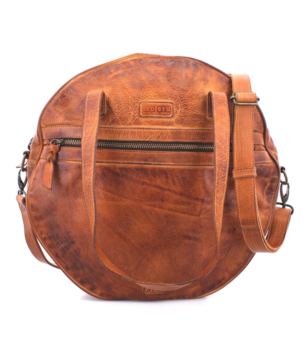 A brown Bed Stu Saray leather bag with a shoulder strap.