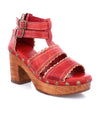 A women's red sandal with wooden heel and straps: The Bed Stu Sloane.