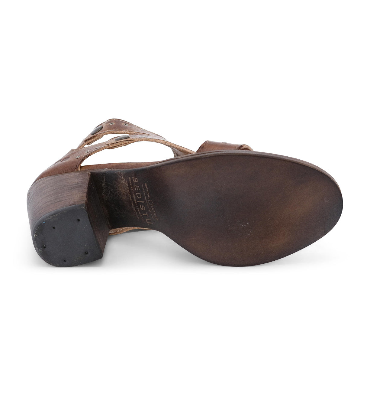A women's brown leather Sona shoe with a buckle on the side by Bed Stu.