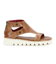 The Soni II by Bed Stu is a brown leather platform sandal with cutouts, two side buttons, and a white XL EXTRALIGHT® outsole. It features a convenient back zipper closure for easy wear.