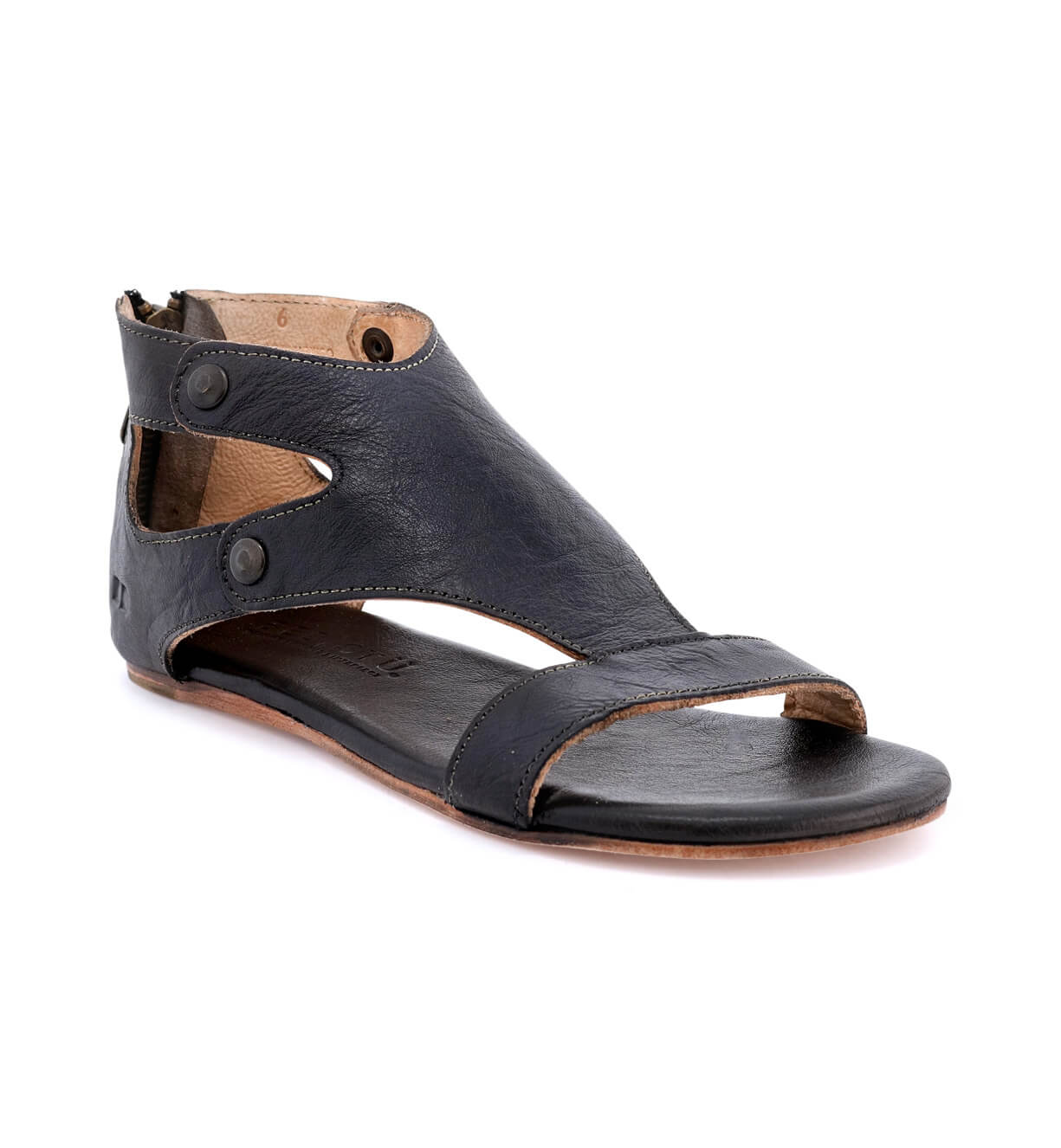 A women's black leather sandal with buckles and straps called the Soto by Bed Stu.