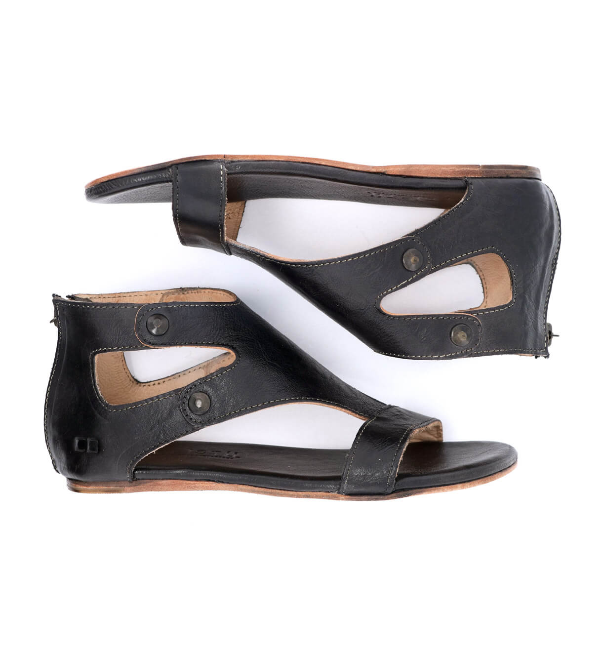 A pair of Bed Stu women's black leather Soto sandals.
