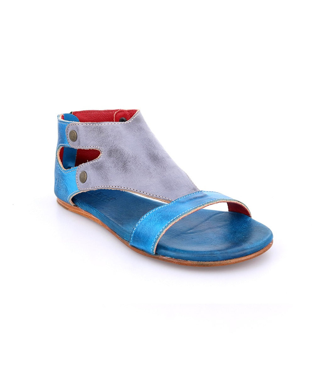 A women's blue and grey Bed Stu Soto sandal with two straps.