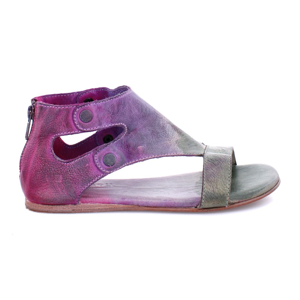 A pair of Bed Stu's Soto women's sandals in purple and pink.