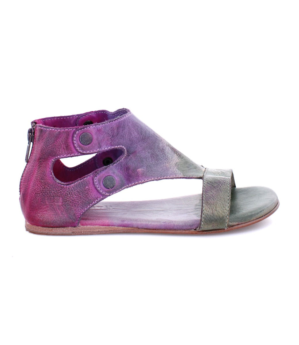 A pair of Bed Stu's Soto women's sandals in purple and pink.
