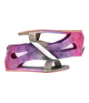 A pair of Bed Stu women's Soto sandals in purple and green.