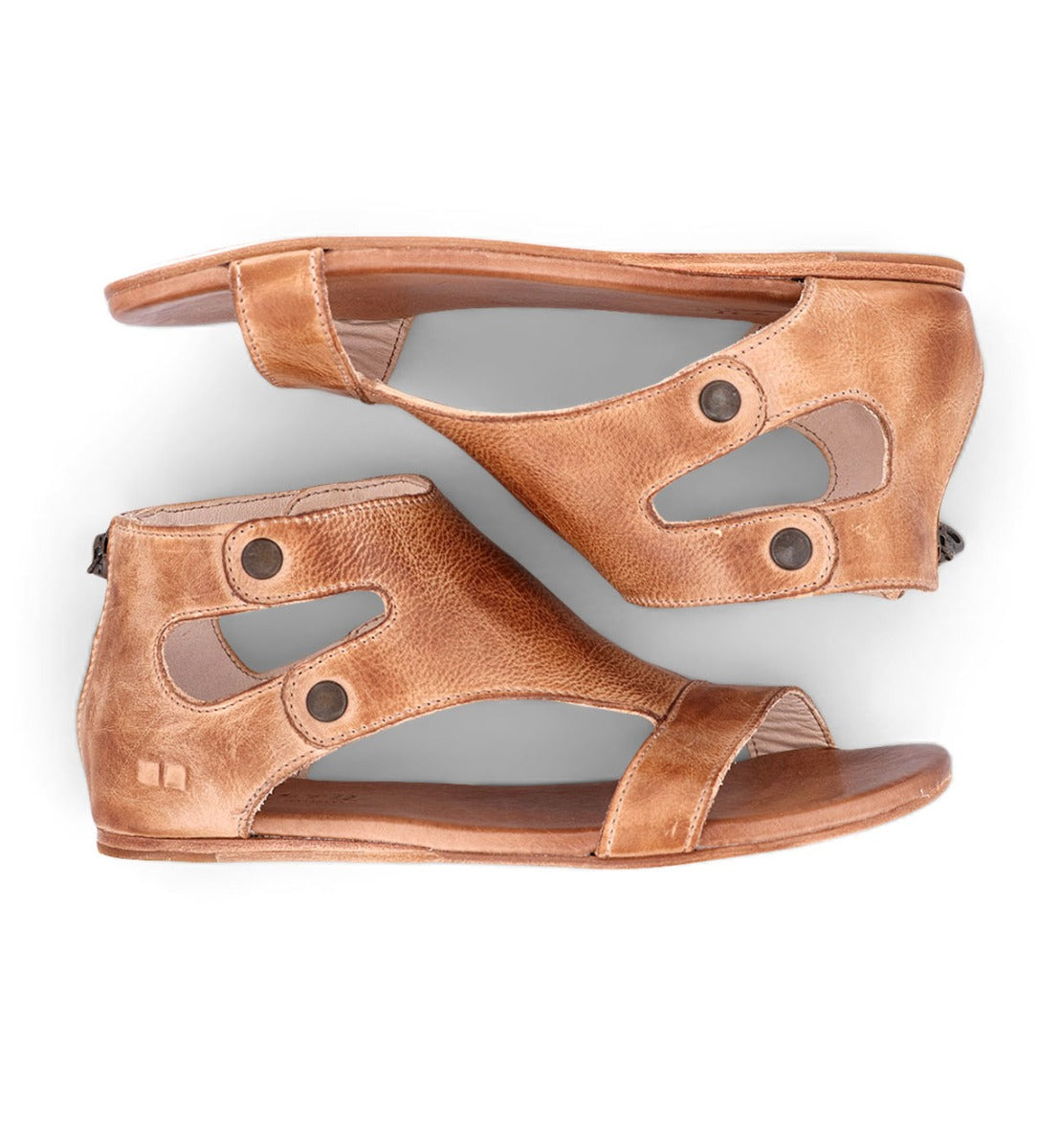 A pair of Bed Stu women's Soto sandals in tan leather.