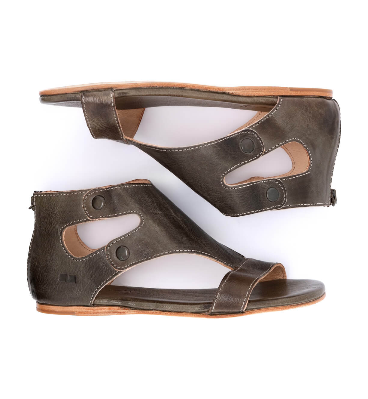 A pair of Bed Stu women's brown leather Soto sandals on a white background.