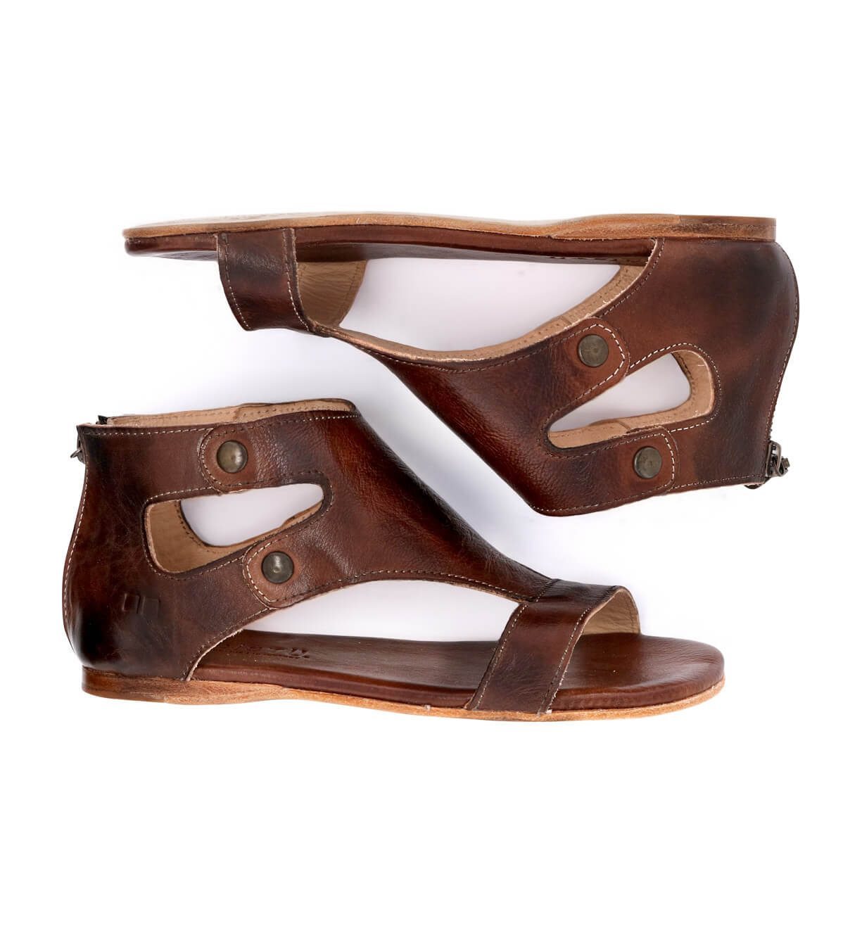 A pair of Bed Stu women's brown leather sandals.