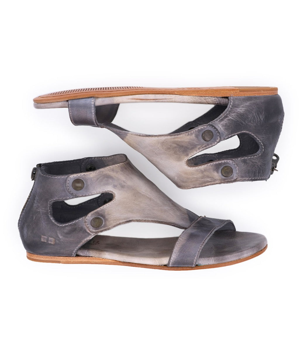 A pair of Bed Stu women's grey leather Soto sandals.