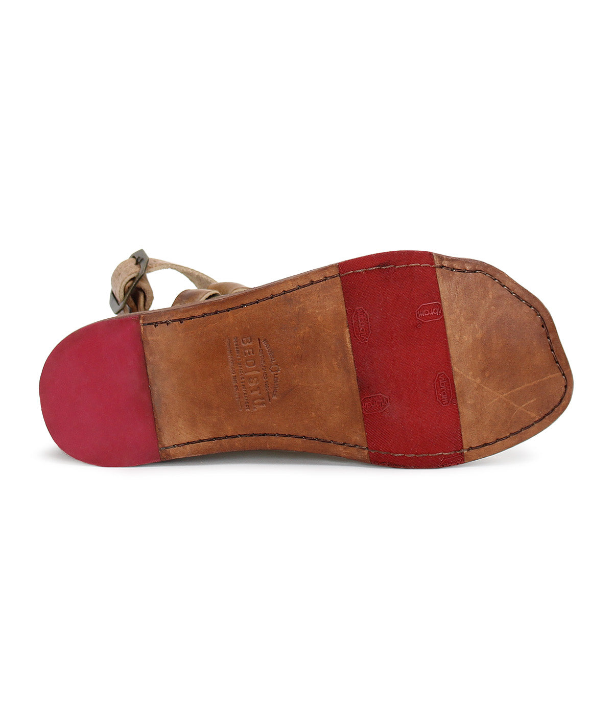 A pair of Bed Stu Voleta women's brown and red sandals.