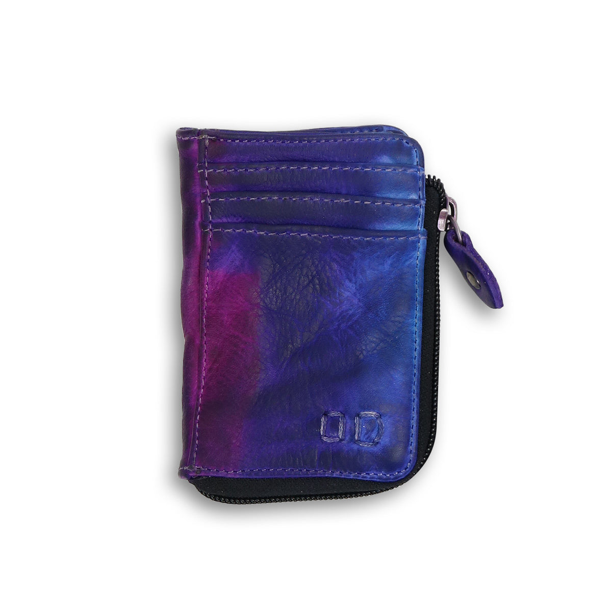 A purple and blue Carrie wallet with a zipper from Bed Stu.