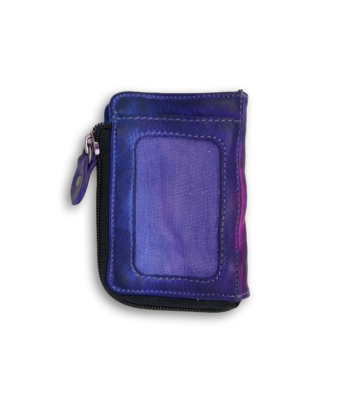 A purple and blue Carrie wallet by Bed Stu on a white surface.