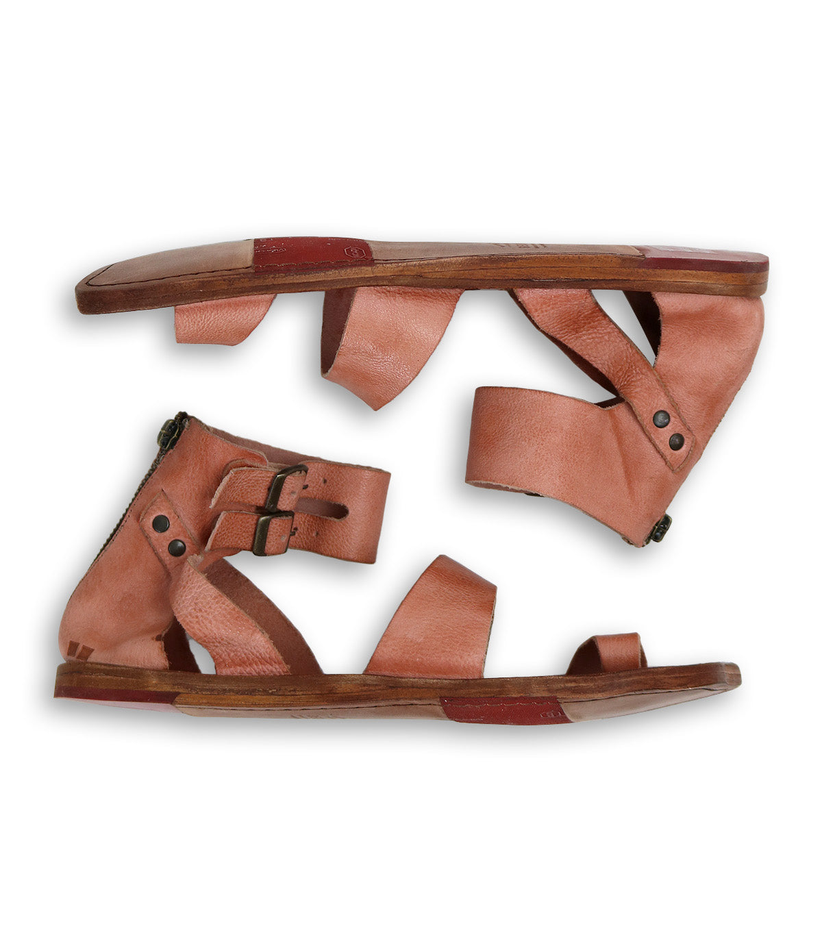 A pair of Bed Stu Afrodita sandals with straps and buckles.