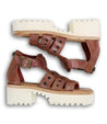 A pair of Pacifica brown leather sandals with buckles from Bed Stu.