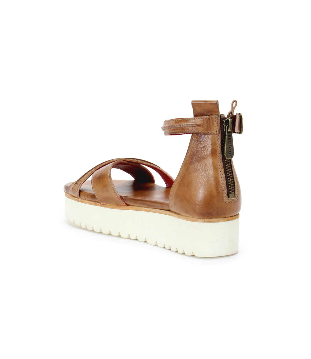 A pair of Carroll leather sandals by Bed Stu with a white sole.