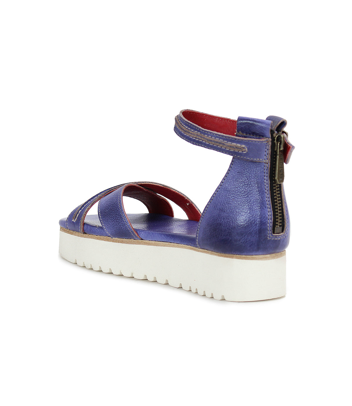 A women's Carroll leather sandal with two straps and a white sole by Bed Stu.