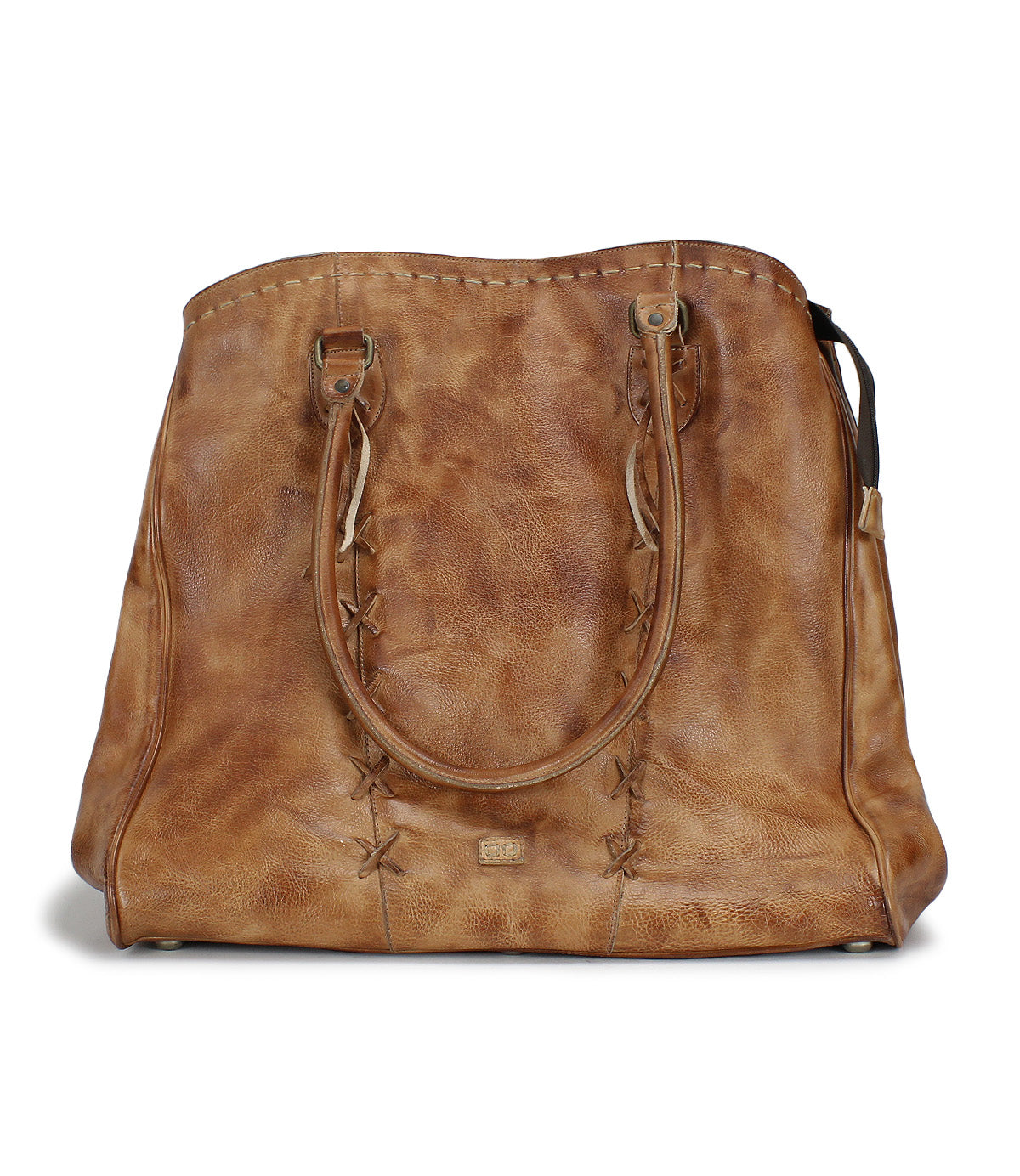 A Rebekah handbag by Bed Stu, made of tan leather with a strap.