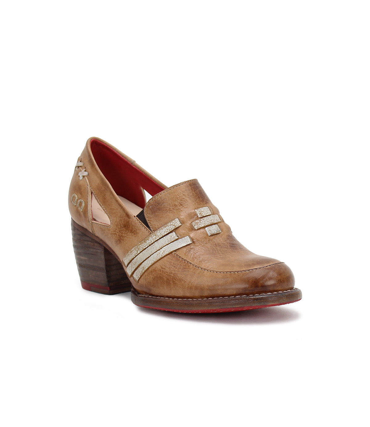 A women's Gabrianna tan leather loafer with a white stripe from Bed Stu.