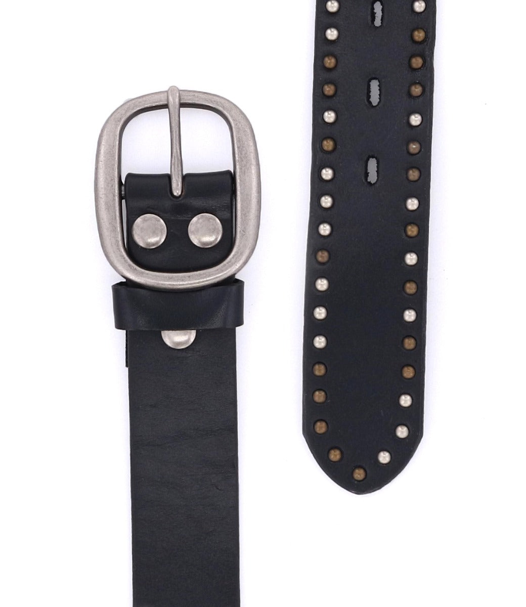 A black leather Bed Stu belt with studding and studs.