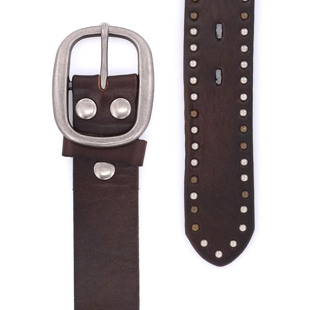 A Staple brown leather belt with studding and a silver buckle by Bed Stu.