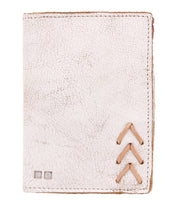 A white leather Stardust wallet with an arrow on it by Bed Stu.