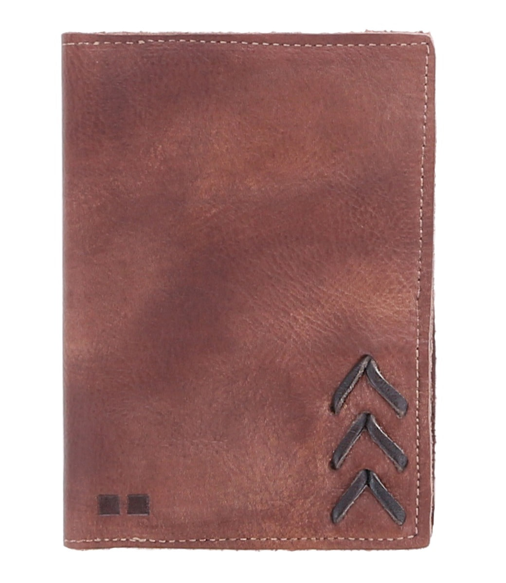 A brown leather Stardust wallet from Bed Stu with an arrow on it.