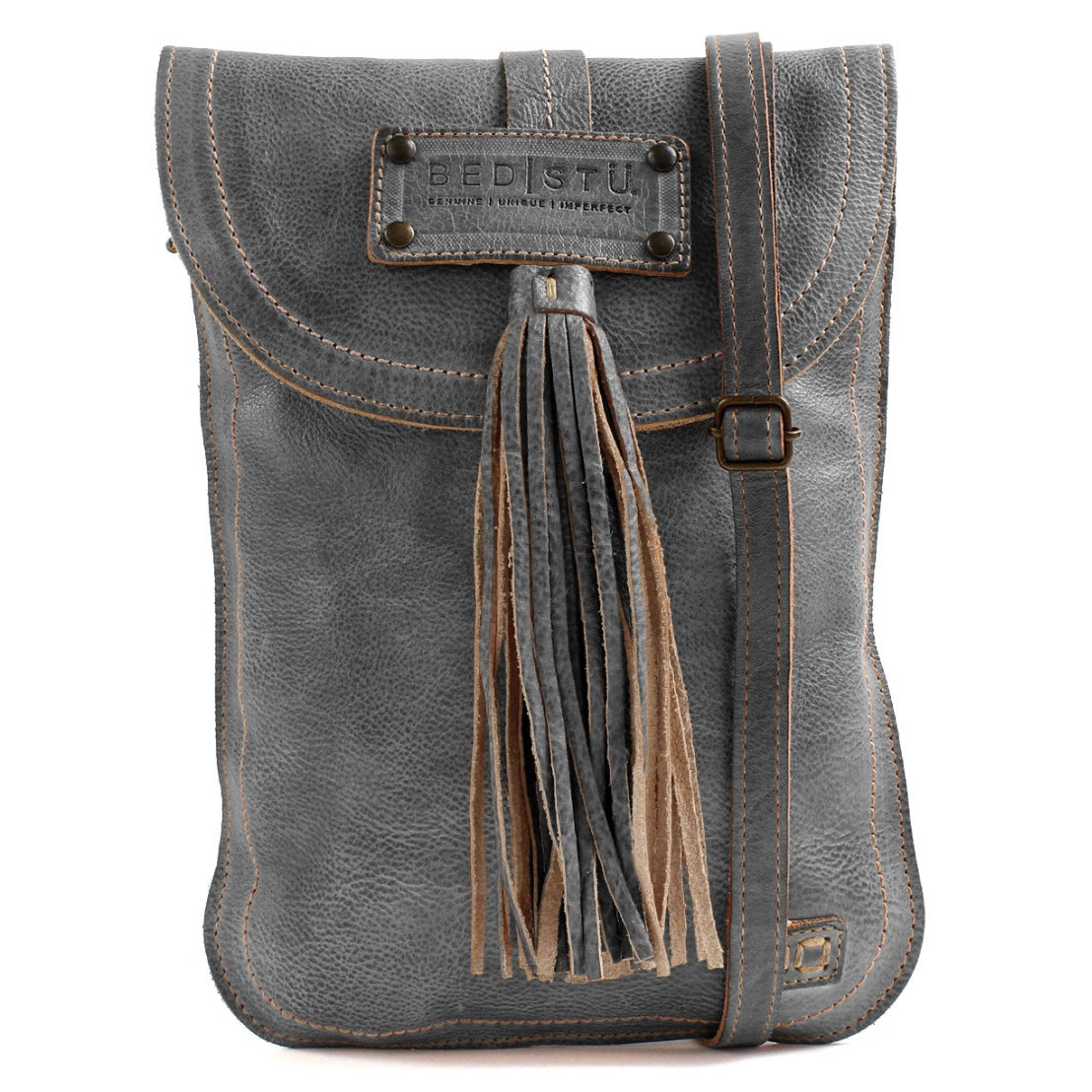 A grey cross body bag with a Sterling (Tassel) from Bed Stu.