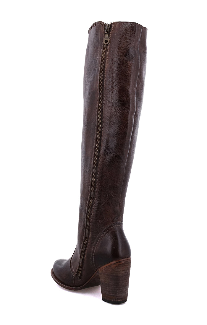 Woman's boot in tan brown leather with zipper heel 7