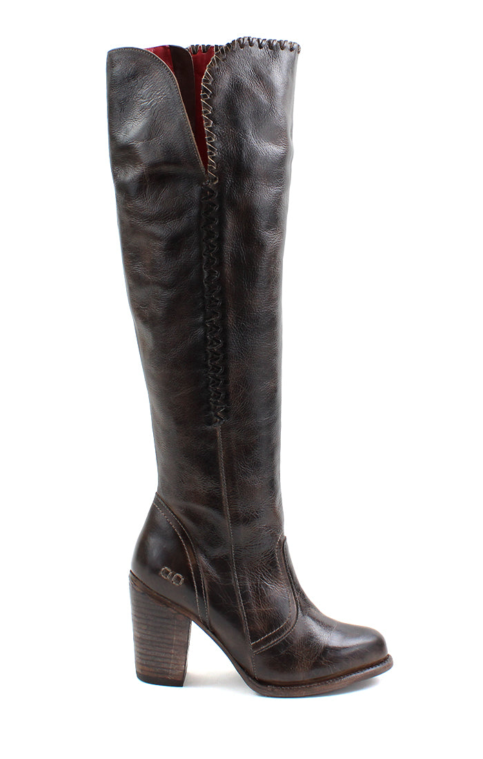 A women's brown Sumaya boot with a zipper on the side by Bed Stu.