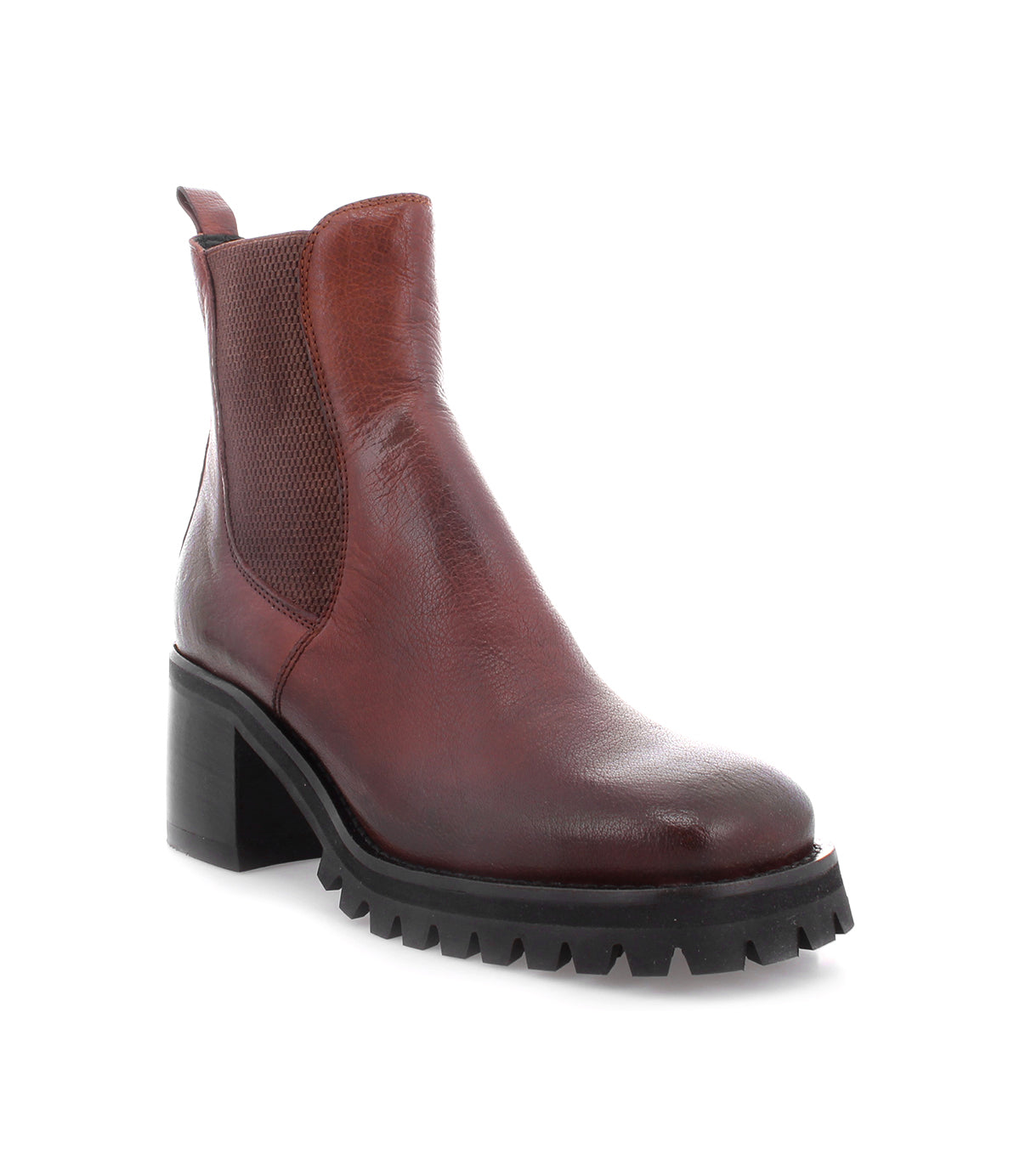 A women's Surge ankle boot in burgundy Italian leather by Bed Stu.