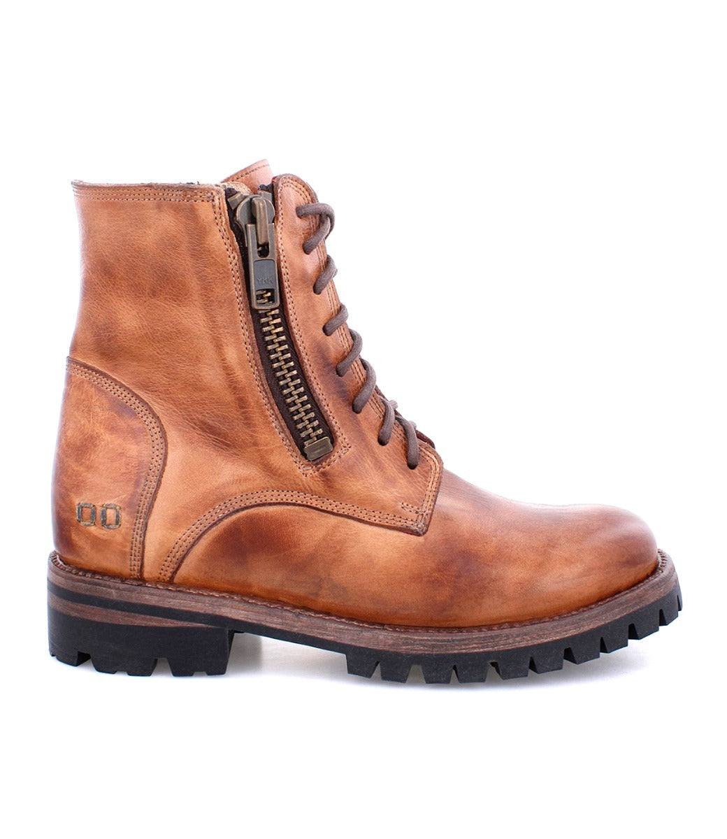 A men's brown leather Tactic Trek boot with a zipper on the side by Bed Stu.