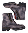 A pair of Tactic Trek grey leather boots with red zippers by Bed Stu.