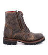 A pair of Bed Stu Tactic Trek brown leather boots with a zipper on the side.