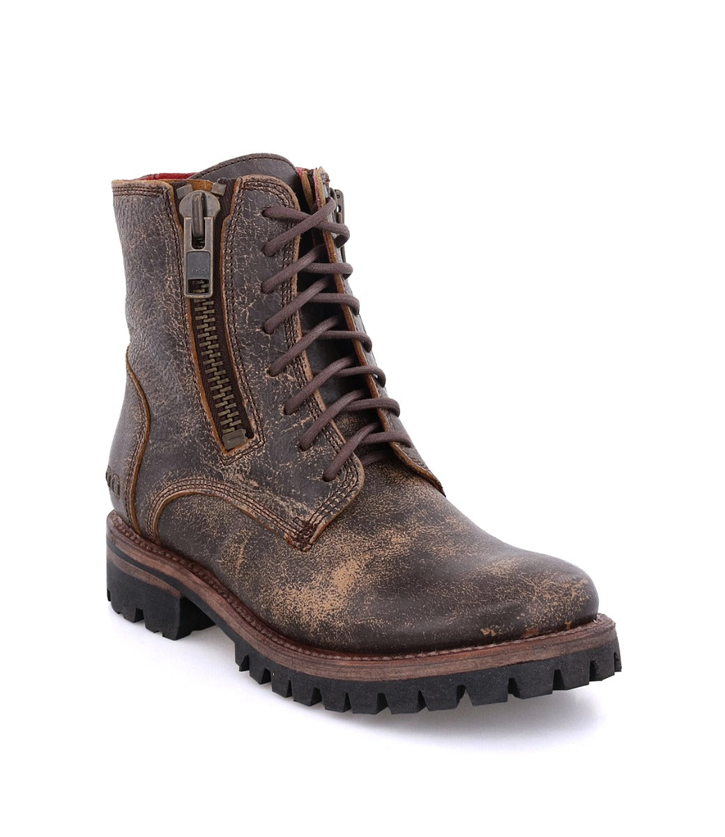 A Tactic Trek men's brown leather boot with a zipper on the side by Bed Stu.