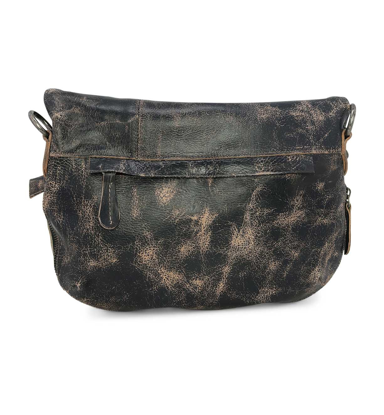 A Tahiti crossbody bag by Bed Stu, made of black leather with a zipper.
