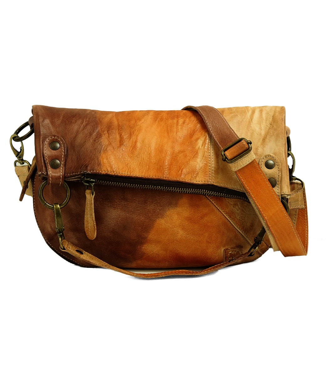 A Brown and Tan Leather Crossbody Bag: The Tahiti by Bed Stu.
